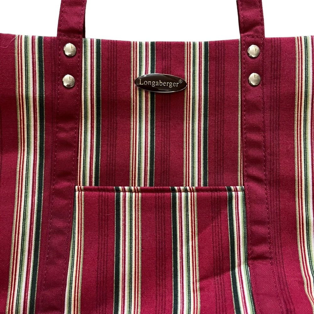Longaberger Small Tote Purse Bag Red Tan Green Vertical Stripe Collectors - Picture 3 of 14